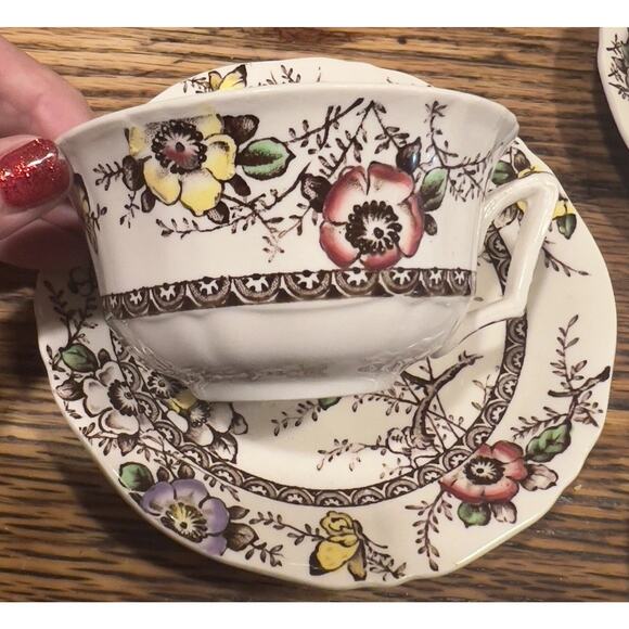 8 sets - 16 Pc - Alfred Meakin Medway dark brown Floral Cups & Saucers BUTTERFLY - Picture 2 of 16